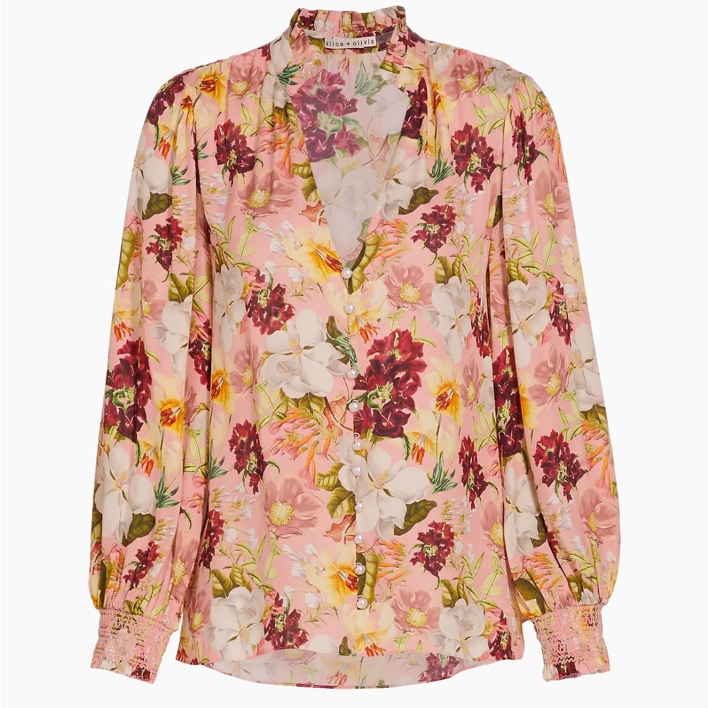 Alice + Olivia Floral-Printed Blouse with Jewel Buttons (size M) - Picture 1 of 13